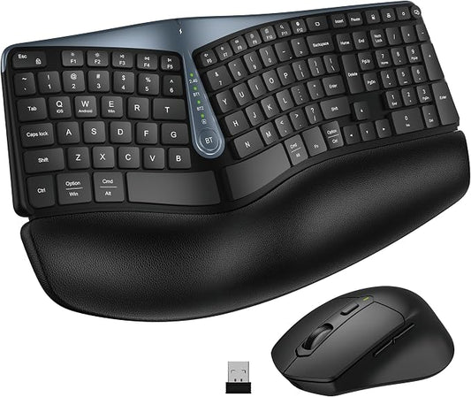 Ergonomic Wireless Keyboard Mouse Combo, MK835 Wave Keys Bluetooth/2.4G Split by QUASIO