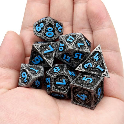 Haxtec Metal DND Dice Set Black Blue Dragon D&D Dice Set - Image 7