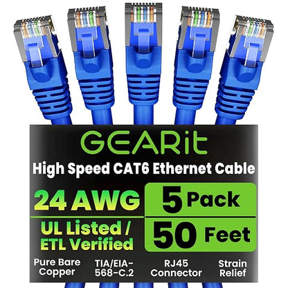 GEARit Cat 6 Ethernet Patch Cable 50 ft Blue by GEARit