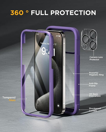 Miracase for iPhone 15 Pro Case Full-Body Built-in Glass Screen Protector& - Image 2