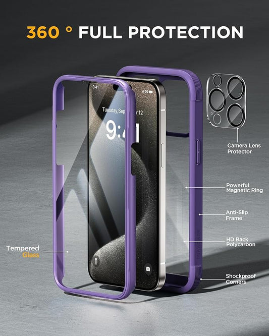 Miracase for iPhone 15 Pro Case Full-Body Built-in Glass Screen Protector& - Image 2