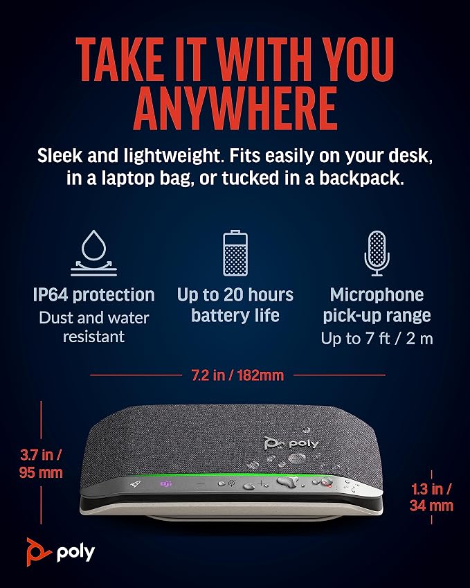 Poly Sync 20+ Personal Portable Bluetooth Speakerphone – Noise/Echo Reduction – - Image 6