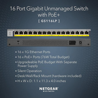 NETGEAR 16-Port Gigabit Ethernet Unmanaged PoE Switch - - Image 2