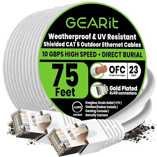 GEARit Cat6 Outdoor Ethernet Cable 23AWG Pure Copper, Waterproof, Direct Burial by GEARit