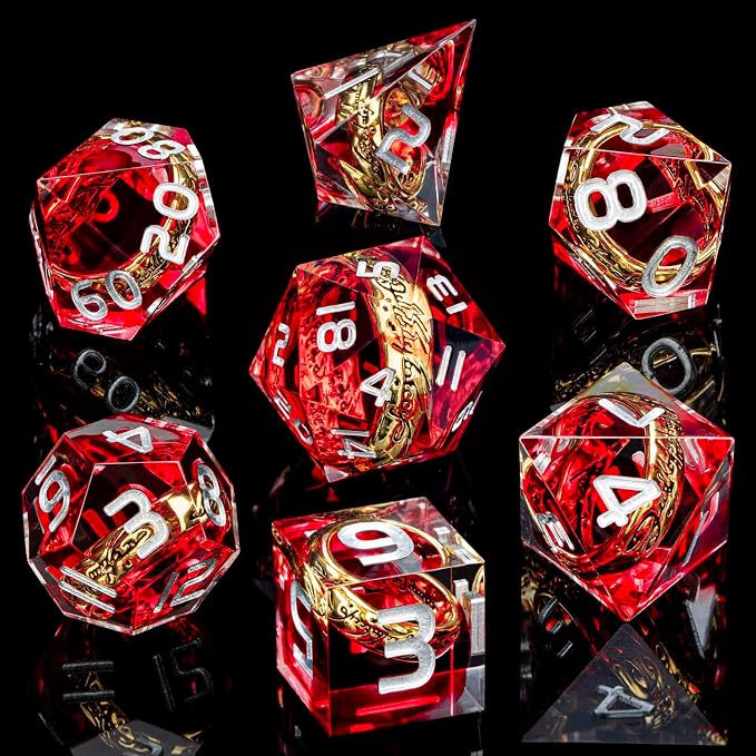Magic Golden Ring DND Dice Set Sharp Edge Red Resin Dice - Image 2
