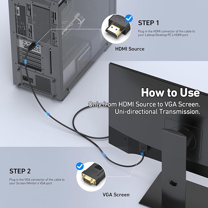 BENFEI HDMI to VGA 6 Feet Cable, Uni-Directional HDMI Computer to VGA Monitor - Image 6