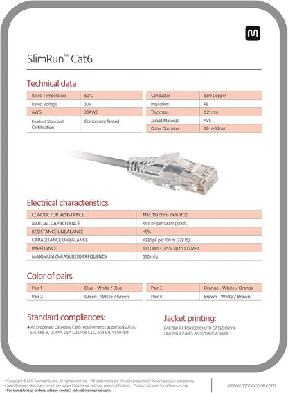 Monoprice Cat6 Ethernet Patch Cable, Snagless RJ45, CMR Riser Rated, Pure Bare - Image 7