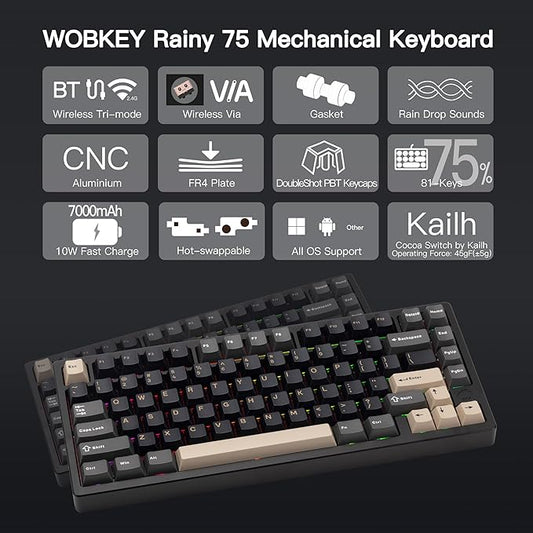 KEEBMONKEY WOBKEY Rainy 75 CNC Aluminum HMX/JWK/Cocoa Switches Triple-Mode - Image 2