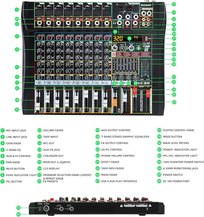 Audio Mixer 8 Channel Professional Mixer Console - Image 8