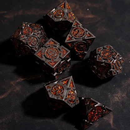 Orange Black Nickel Finish Heavy Metal DND Dice Set - Image 6