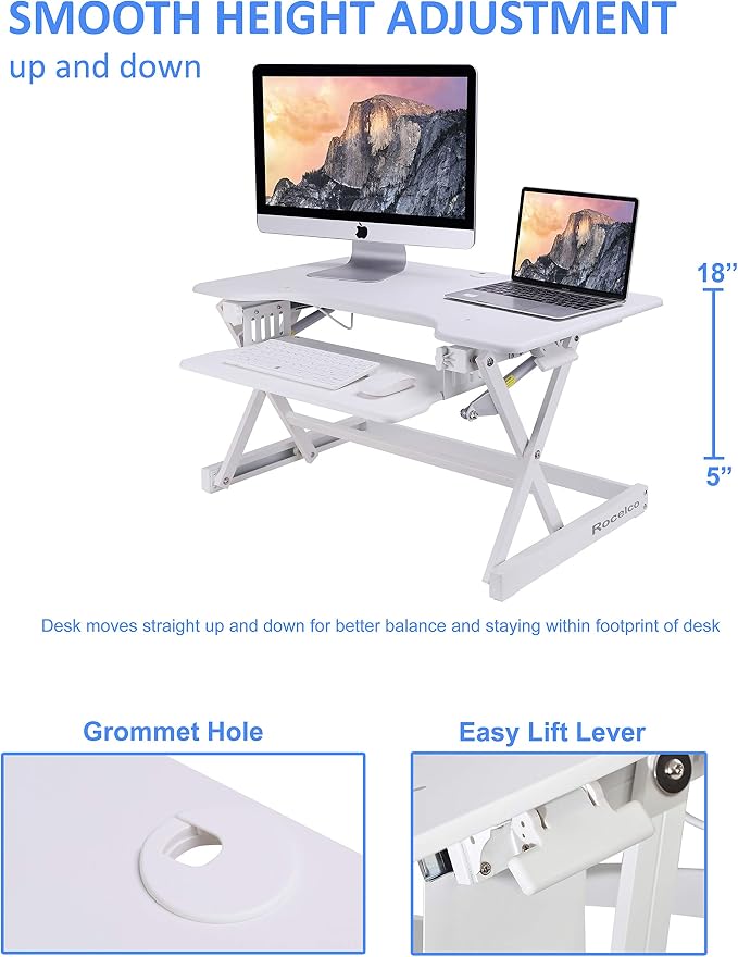 Rocelco 32" Height Adjustable Standing Desk Converter - Image 2