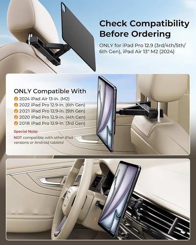 KU XIU Magnetic iPad Holder for Car Headrest, Backseat Tablet Car Mount for for - Image 2