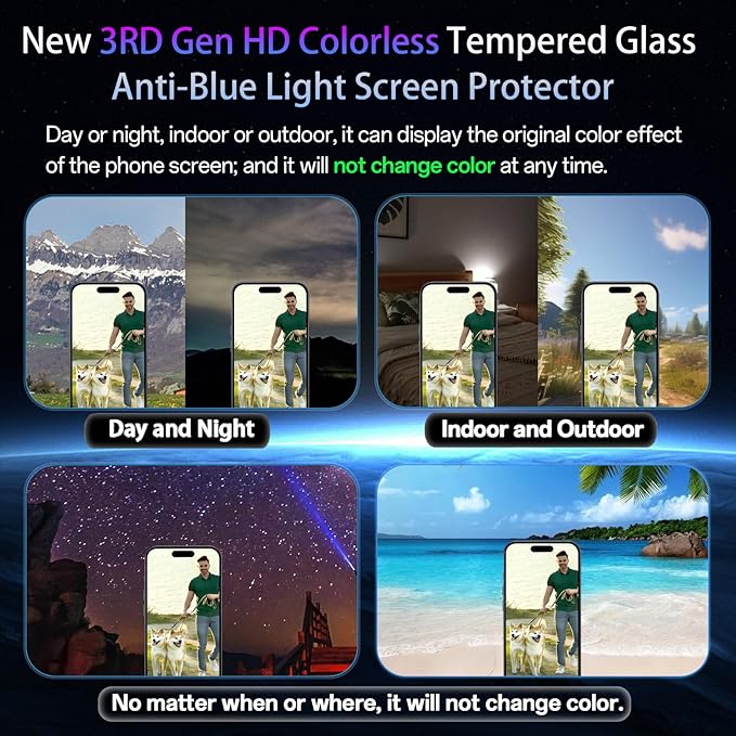 Screen Protector for iPhone 16&15, 3RD Colorless Anti-Blue Light Tempered Glass - Image 4