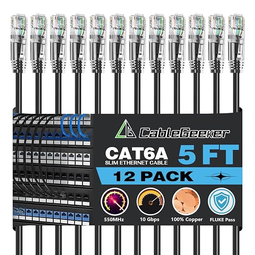 CableGeeker Patch Cables Cat6a 5ft Slim, Cat6 Ethernet Patch Cable 10G Support by CableGeeker