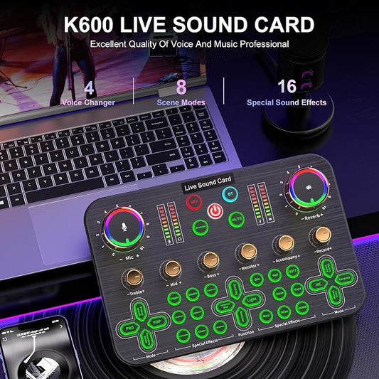 Facmogu K600 Gaming Audio Mixer, Streaming Audio Mixer - Image 2