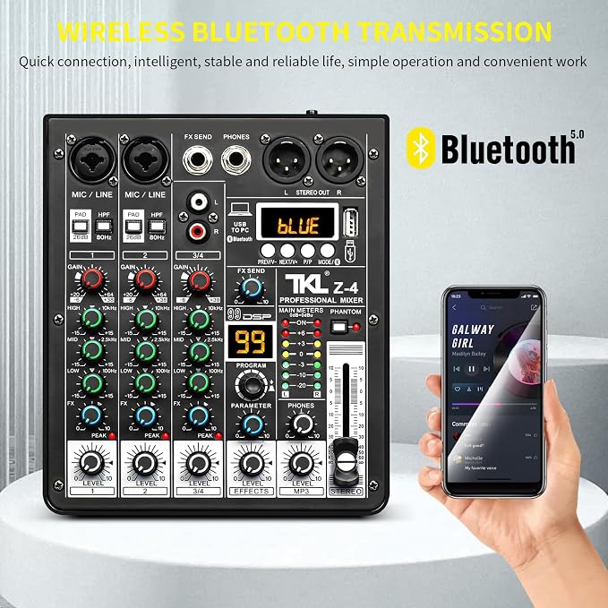 4 Channel Audio Mixer, Professional DJ Mixer Sound Board Mixing Console - Image 4