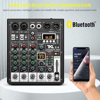 4 Channel Audio Mixer, Professional DJ Mixer Sound Board Mixing Console - Image 4