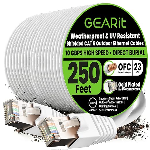 GEARit Cat6 Outdoor Ethernet Cable 23AWG Pure Copper, Waterproof, Direct Burial by GEARit