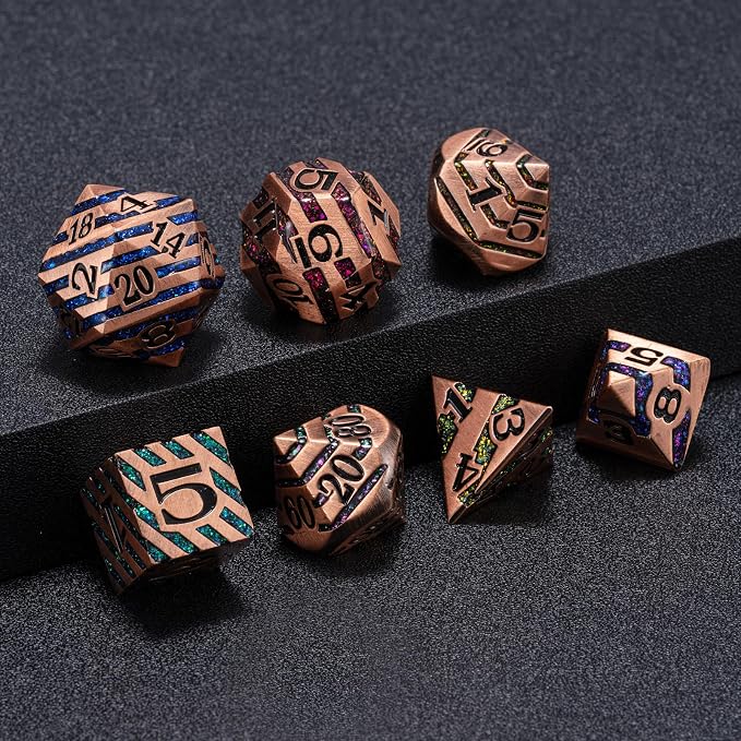 Metallic Glitter Stripes D&D, DND Metal Dice - Image 4