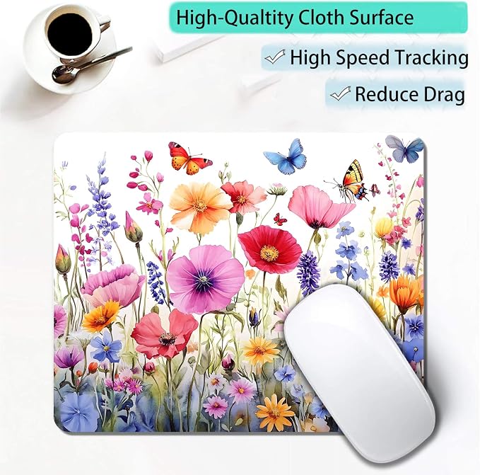 Colorful Wildflowers Floral Butterfly Custom Mouse Pad - Image 3