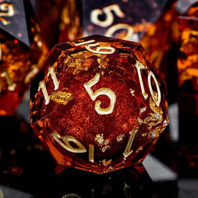 ARUOHHA Liquid Core DND Dice Set, RPG Golden Numbers Red Dungeons Polyhedral - Image 4