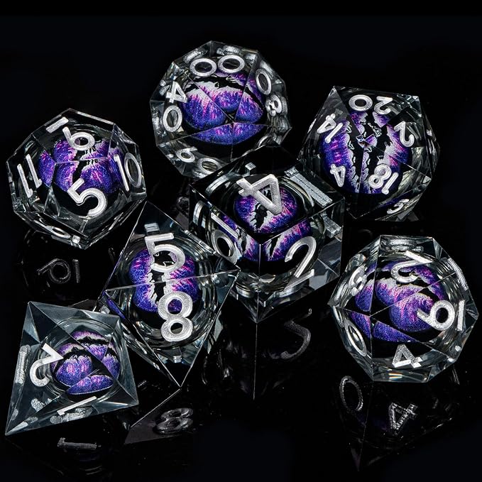 ARUOHHA DND Resin Dice Dragon Eye Dice Liquid Core Purple Sharp Edged Dice Set - Image 6