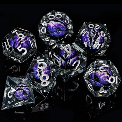 ARUOHHA DND Resin Dice Dragon Eye Dice Liquid Core Purple Sharp Edged Dice Set - Image 6