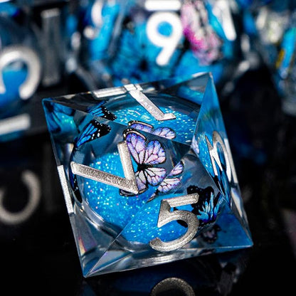 Butterfly DND Dice Blue-Black Liquid Core Dice Set - Image 5