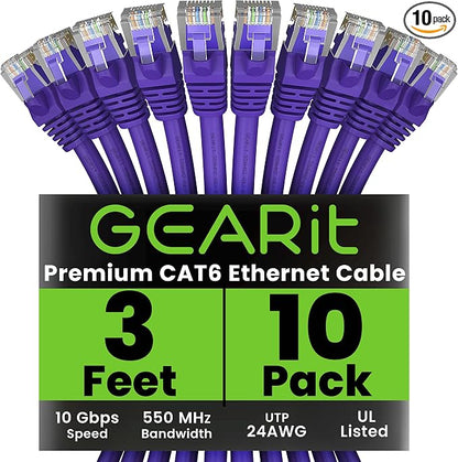 GearIT Cat 6 Ethernet Cable Cat6 Network Patch, Snagless Cord, Internet by GEARit