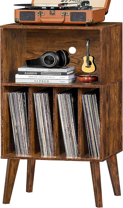Lerliuo Record Player Stand, Mid-Century Vinyl Storage Cabinet Table by Lerliuo