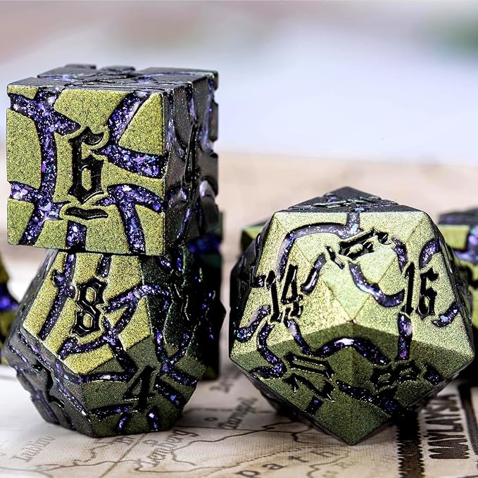Dice Set D&D Metal, DND Metallic Glitter Crack Dice - Image 5