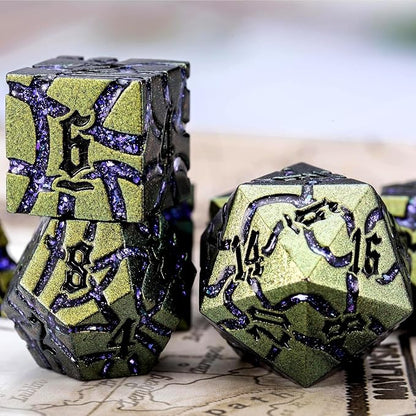 Dice Set D&D Metal, DND Metallic Glitter Crack Dice - Image 5