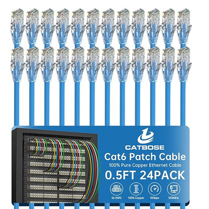 0.5 Foot Cat6 Patch Cables, Solid Pure Copper Patch Cord, Cat 6 Ethernet Cable by CatBose