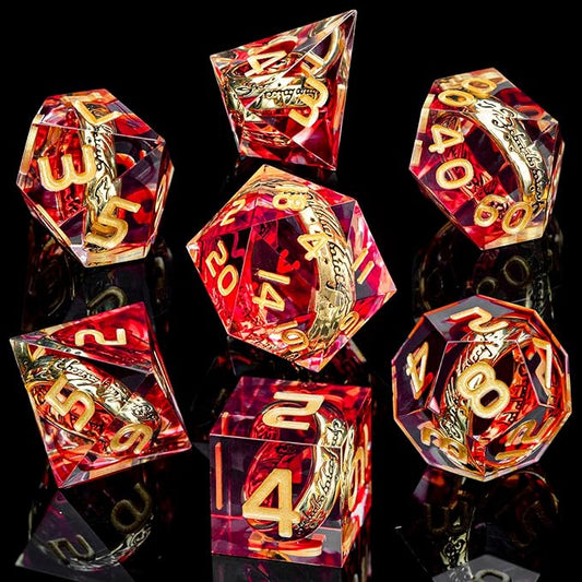 Magic Golden Ring DND Dice Set Sharp Edge Red Resin Dice - Image 2
