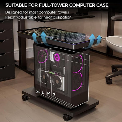 EUREKA ERGONOMIC Height Adjustable Computer Tower Stand, Illuminated Glass - Image 7