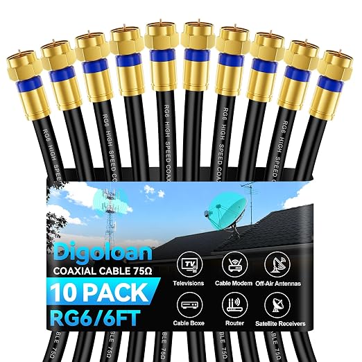 Coaxial Cable 6ft 10 Pack, RG6 Coax Cable Cord Extender by Unknown