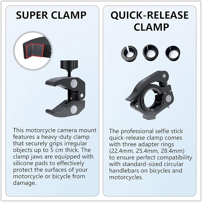 Motorcycle Camera Mount for Insta 360 x5, Adjustable GoPro Bike Extension Pole - Image 5