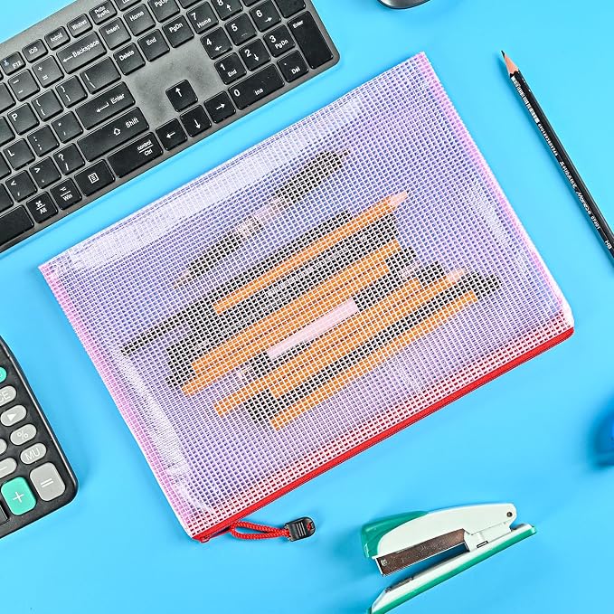 AUSTARK 10 Pcs Zipper File Bags, Waterproof Plastic Mesh Pouch - Image 4