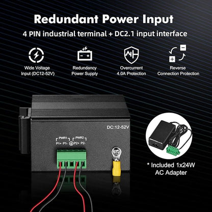 MokerLink 10 Port Gigabit Industrial DIN-Rail Ethernet Switch, Unmanaged IP40 - Image 4