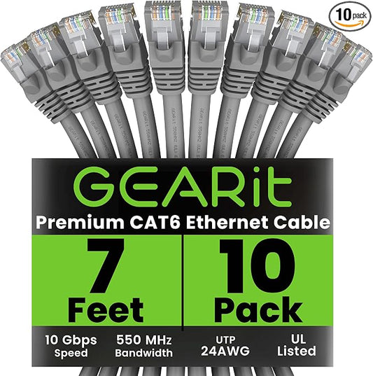 GearIT Cat 6 Ethernet Cable Cat6 Network Patch, Snagless Cord, Internet by GEARit