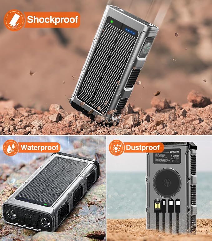 GOODaaa Power Bank Wireless Charger 45800mAh Built in Hand Crank and 4 Cables - Image 7