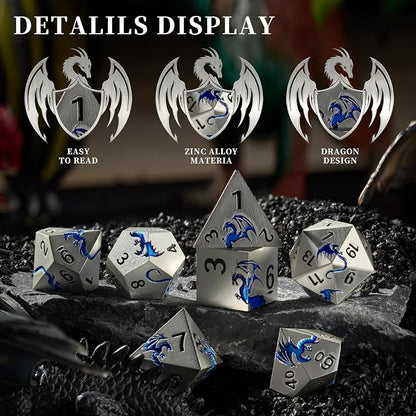 Metal DND Dice, HNCCESG Dragon Metallic D&D Dice Set 7 PCS - Image 4