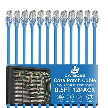 0.5 Foot Cat6 Patch Cables, Solid Pure Copper Patch Cord, Cat 6 Ethernet Cable by CatBose