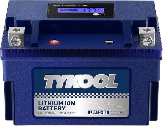 YTX12-BS High Performance LiFePO4 Lithium Motorcycle Battery, 12V 6Ah, Digital by TYKOOL