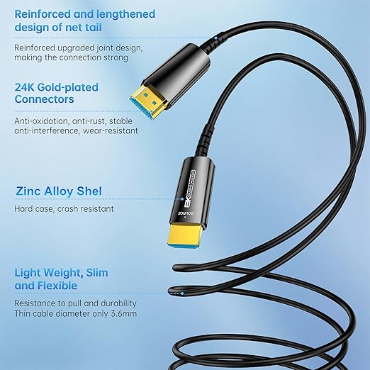 8K HDMI 2.1 Cable 6Ft, Thin Fiber Optic HDMI Cable, 48Gbps Ultra High Speed - Image 6