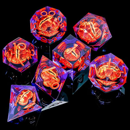 ARUOHHA DND Resin Dice Gazes Eye Dice Purple Red Liquid Core Flaming RPG Sharp - Image 6