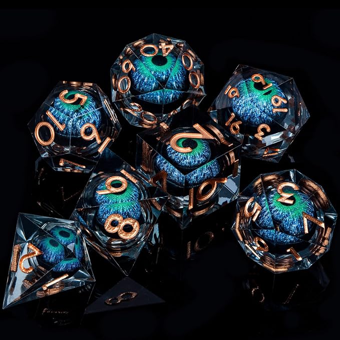 ARUOHHA DND Dragons Eye Dice Liquid Core Blue Green Resin Sharp Edged Dice Set - Image 6