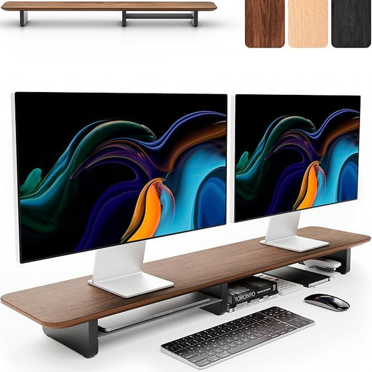 KIVY Dual Monitor Riser with Integrated Metal Shelf by KIVY