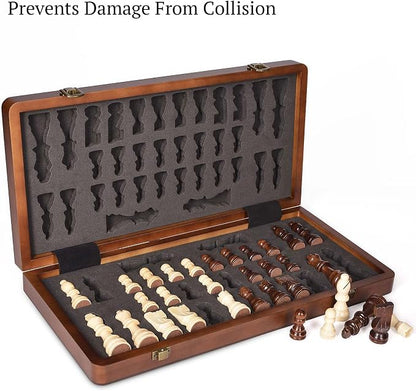 15" Wooden Chess Set with Magnetic Pieces - Image 4