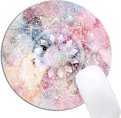 White Watercolor Mandala Mouse Pad Round Non-Slip Rubber Mousepad Laptop Office by XDMY